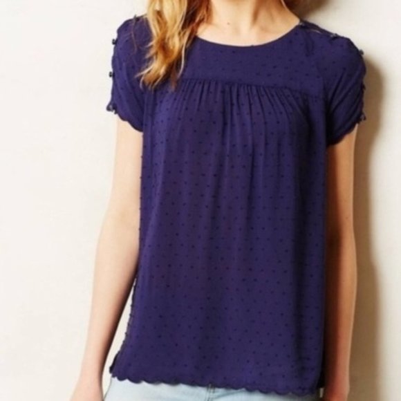 Maeve Tops - Anthropologie MAEVE Swiss Dot Scalloped Hem Top